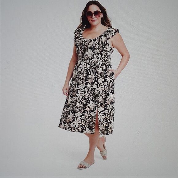 New Ava & Viv Ruffle Sleeveless A Line Dress Black Floral 2X New With Tags‎ - Picture 2 of 4